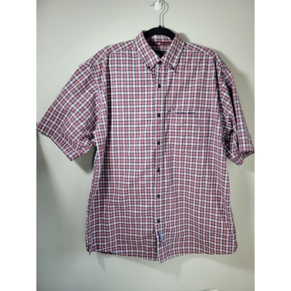 US‎ Polo  Mens Shirt Size XL Red Blue Plaid Button-Up Short Sleeve